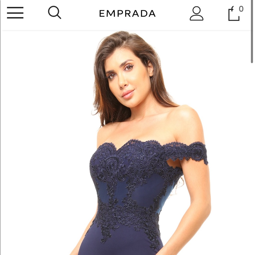 Solaine Navy Off the Shoulder Lace Detail Dress